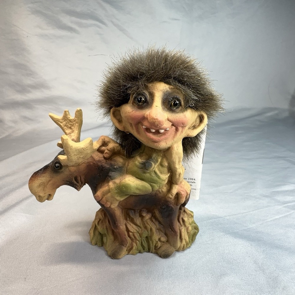 Nyform Norway Troll Riding Moose Figure, Preowned Displayed Only With Tags
